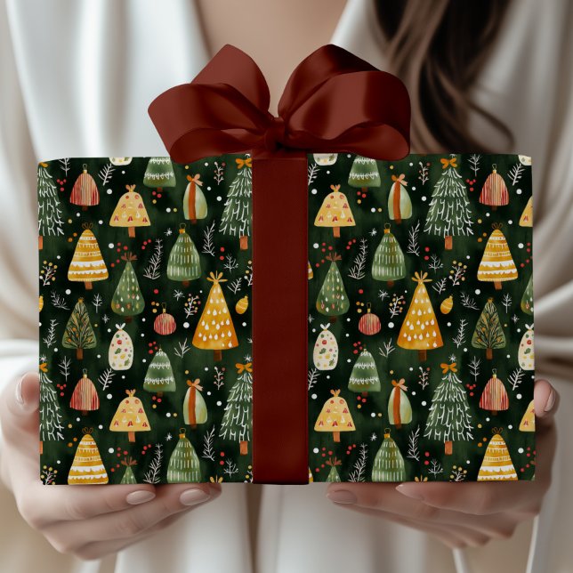 Papel De Presente Padrão de árvore de Natal da floresta caprichosa (Criador carregado)