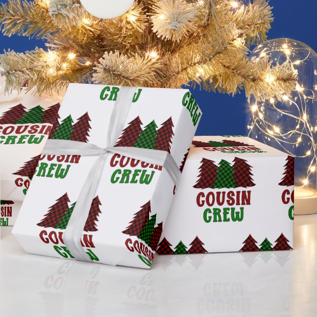 Papel De Presente Padrão de Árvore de Natal da Xadrez do Cousin Crew (Feriados)