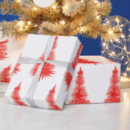 Papel De Presente Padrão de Árvore de Natal de Cor Vermelha Whimesic