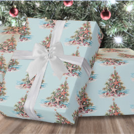 Papel De Presente Padrão de Árvore de Natal de Praia