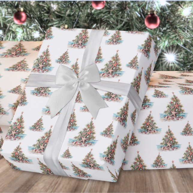 Papel De Presente Padrão de Árvore de Natal de Praia (Beach Shell Christmas Tree Pattern Wrapping Paper)