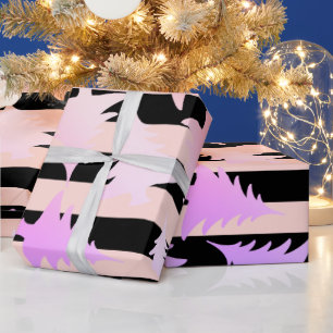 Papel De Presente Padrão de árvore de Natal de rosa de cobre elega