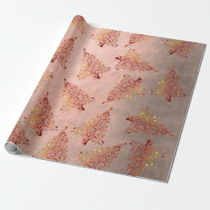 Papel De Presente Padrão de árvore de Natal de rosa de cobre elega
