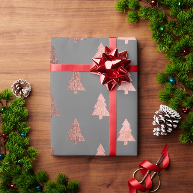 Papel De Presente Padrão de árvore de Natal de rosa de cobre elegant (Presente de Natal)