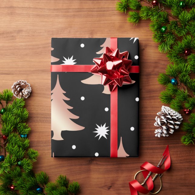 Papel De Presente Padrão de árvore de Natal de rosa de cobre elegant (Presente de Natal)
