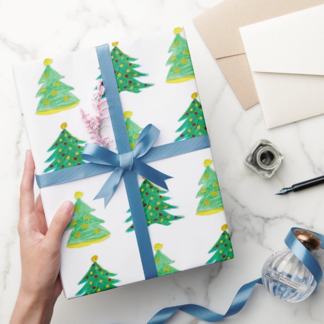 Papel De Presente Padrão de Árvore de Natal desenhado à mão (Presentear)
