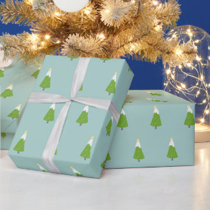 Papel De Presente Padrão de Árvore de Natal Divertido - Natal Aqua