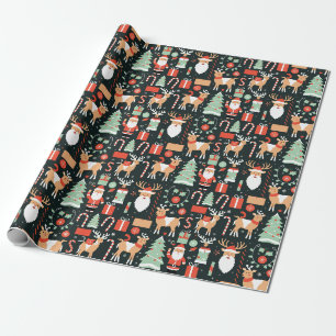 Papel De Presente Padrão de árvore de Natal do Papai Noel Rena de Na