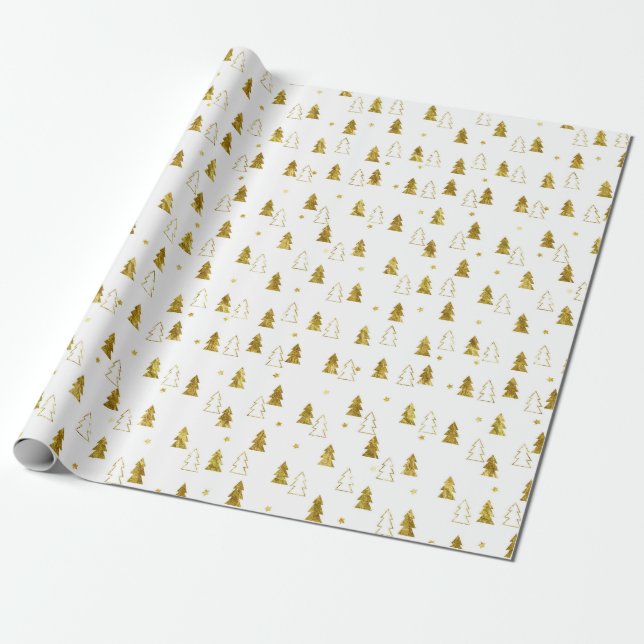 Papel De Presente Padrão de árvore de Natal dourada (Desenrolado)