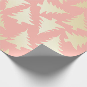 Papel De Presente Padrão de Árvore de Natal Elegante Dourado e Ros