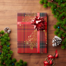 Padrão de Árvore de Natal Elegante Dourado e Xadre