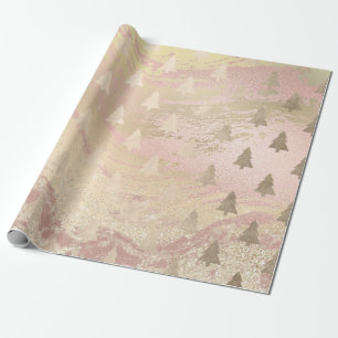 Papel De Presente Padrão de árvore de Natal Elegante rosa dourado