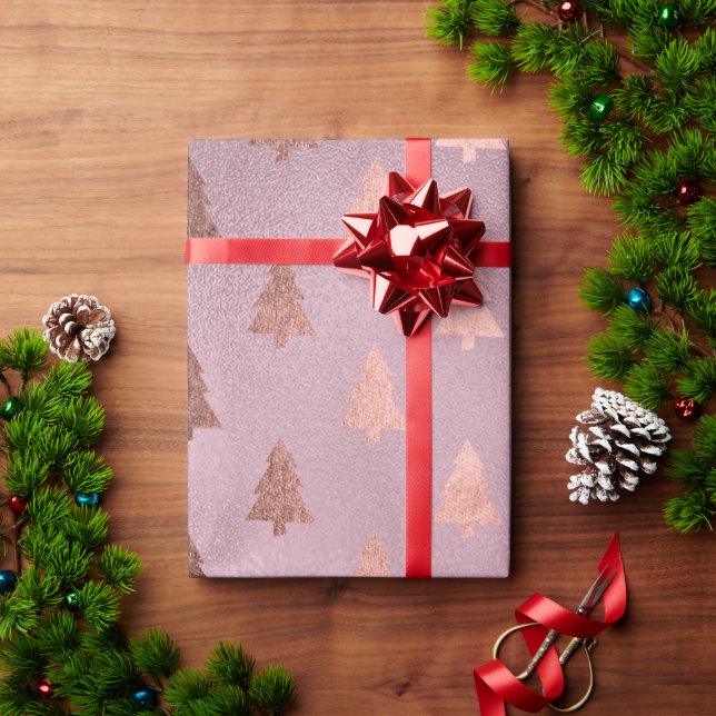 Papel De Presente Padrão de árvore de Natal Elegante rosa dourado (Presente de Natal)