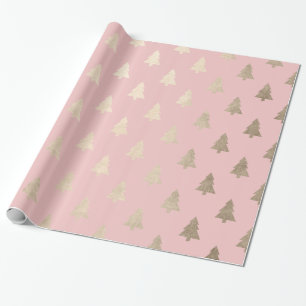 Papel De Presente Padrão de árvore de Natal Elegante rosa dourado