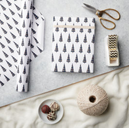 Papel De Presente Padrão de árvore de Natal em moda de tartan azul