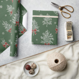 Papel De Presente Padrão de árvore de Natal em Toile Verde