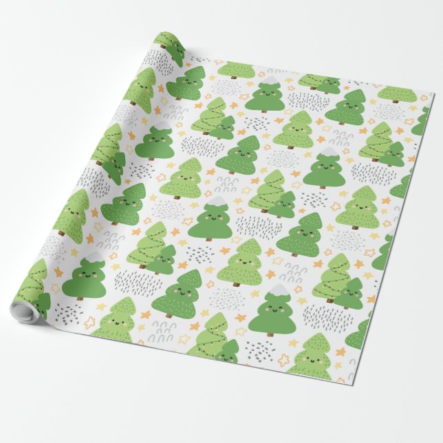 Papel De Presente Padrão de árvore de Natal fofo (Desenrolado)
