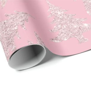 Papel De Presente Padrão de Árvore de Natal Glitter Dourado com Ro