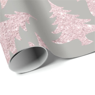 Papel De Presente Padrão de Árvore de Natal Glitter Dourado com Ro