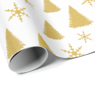 Papel De Presente Padrão de Árvore de Natal Glitter e Branco-Chic Do