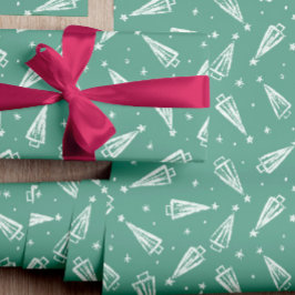Papel De Presente Padrão de Árvore de Natal Moderno da Sage Green