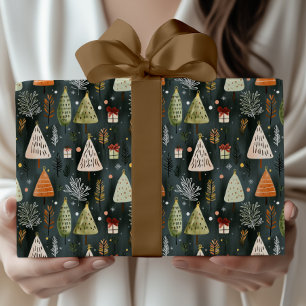 Papel De Presente Padrão de árvore de Natal nórdica escandinava