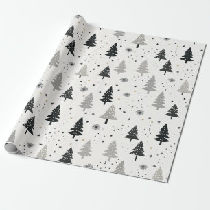 Papel De Presente Padrão de Árvore de Natal preto, branco e Cinza