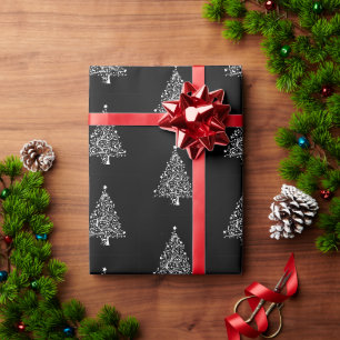 Papel De Presente padrão de árvore de Natal preto e branco elegante