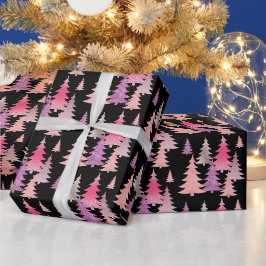 Papel De Presente Padrão de árvore de Natal preto rosa brilhante