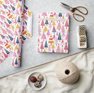 Papel De Presente Padrão de Árvore de Natal revestida com balas bran