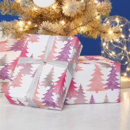Papel De Presente Padrão de árvore de Natal rosa brilhante fofo