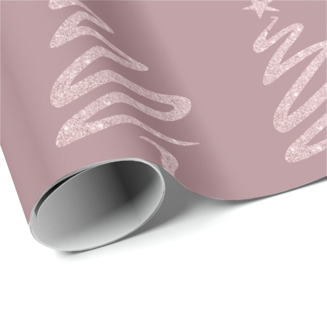 Papel De Presente Padrão de Árvore de Natal Rosa Glitter & Purple (Ponta do rolo)
