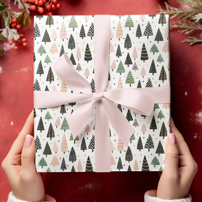 Papel De Presente Padrão de árvore de Natal rosa moderna (Criador carregado)