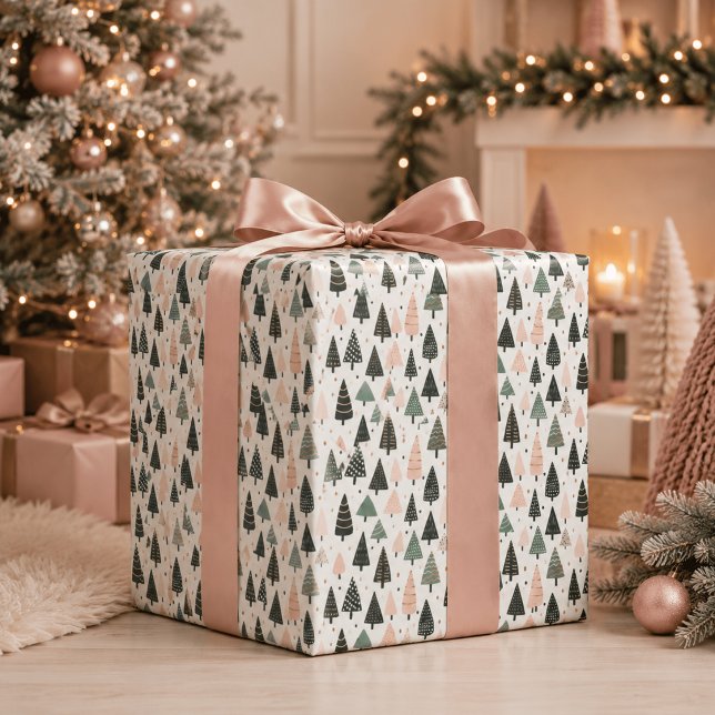 Papel De Presente Padrão de árvore de Natal rosa moderna (Criador carregado)