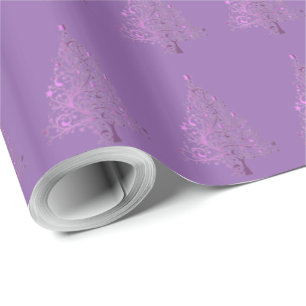 Papel De Presente Padrão de Árvore de Natal Roxo da Lavanda Decora