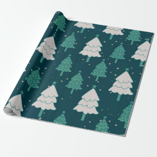 Papel De Presente Padrão de Árvore de Natal Verde Azul-Teal Bonito