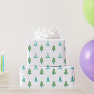 Papel De Presente Padrão de árvore de Natal verde e azul