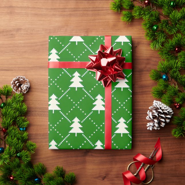 Papel De Presente Padrão de árvore de Natal verde festivo (Presente de Natal)