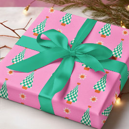 Papel De Presente Padrão de árvore de Natal xadrez na moda