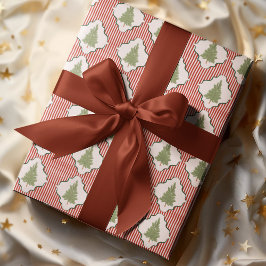 Papel De Presente Padrão de árvore de Natal xique-xique em aquarela