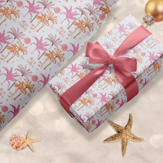 Papel De Presente Padrão de Árvore de Palma de Natal tropical