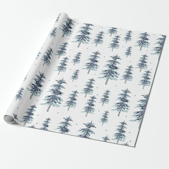 Papel De Presente Padrão de árvore de pinheiro de inverno com aquare (Desenrolado)