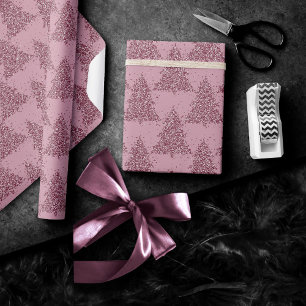 Papel De Presente Padrão de árvore elegante   Dusty Mauve Rosa Natal
