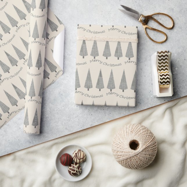 Papel De Presente Padrão de árvore Houndstooth de Natal feliz (Artesanato)