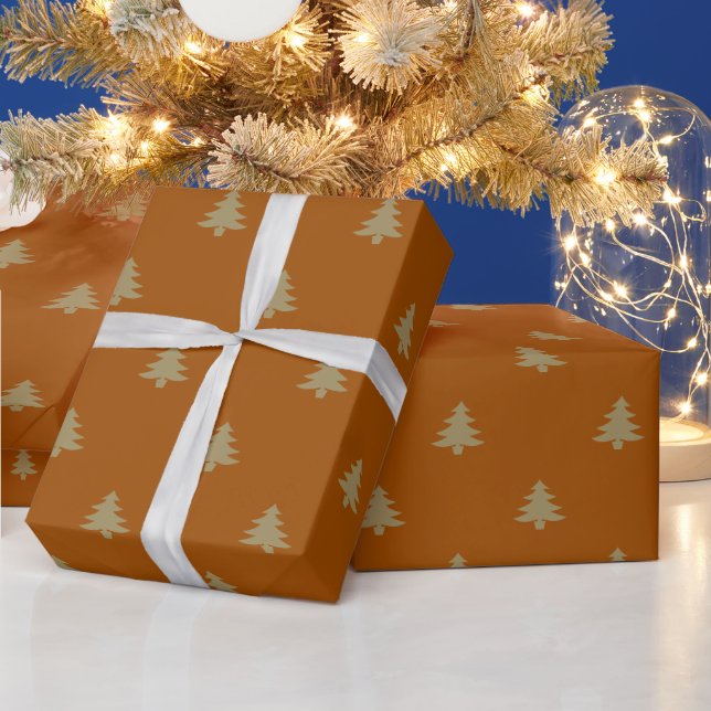 Papel De Presente Padrão de árvores de Natal de bronze castanho-eleg (Feriados)