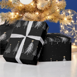 Papel De Presente Padrão de Árvores de Natal de Pinheiro de Inverno 