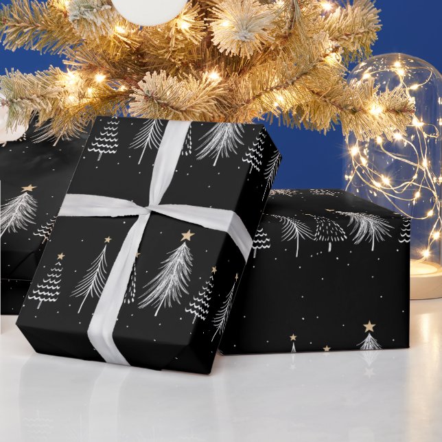 Papel De Presente Padrão de Árvores de Natal de Pinheiro de Inverno  (Feriados)