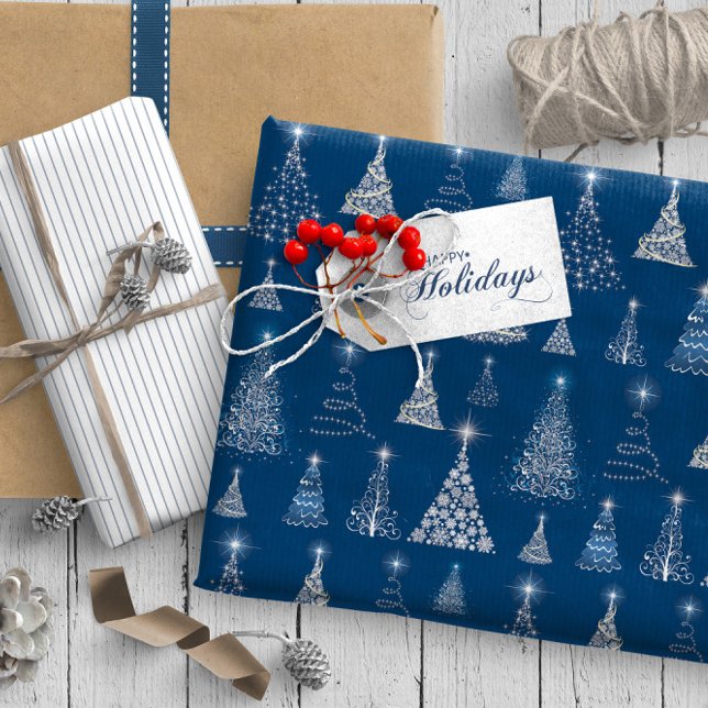 Papel De Presente Padrão de Árvores de Natal Espumantes, ID844 Azul (Criador carregado)