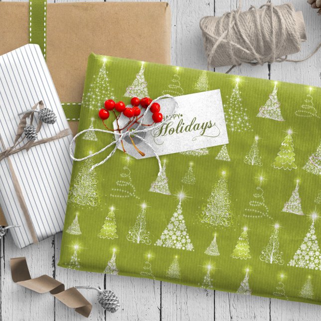 Papel De Presente Padrão de Árvores de Natal Espumantes, ID844 Verde (Criador carregado)