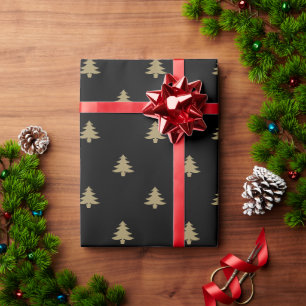 Papel De Presente Padrão de árvores de Natal simples e pretas de our